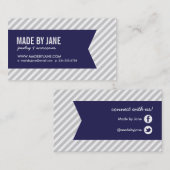 Grijs & Navy Blauw Moderne Strepen & Lint Visitekaartje (Voorkant / Achterkant)