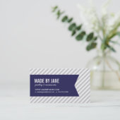 Grijs & Navy Blauw Moderne Strepen & Lint Visitekaartje (Staand voorkant)