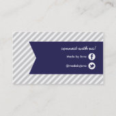 Grijs & Navy Blauw Moderne Strepen & Lint Visitekaartje (Achterkant)