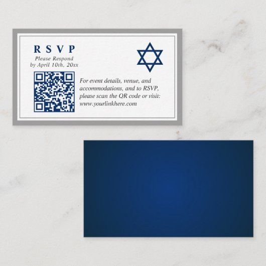 Grijs Navy Blue Bar Mitswa QR Code RSVP Budget Informatiekaartje (Voorkant / Achterkant)