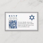 Grijs Navy Blue Bar Mitswa QR Code RSVP Budget Informatiekaartje (Voorkant)