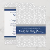 Grijs Navy Blue Custom Baby Shower Uitnodigingen (Voorkant / Achterkant)