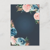 Grijs, Navy Blue en Blush Bloemen Boho Glitter Informatiekaartje (Achterkant)