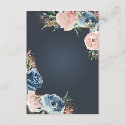 Grijs, Navy Blue en Blush Bloemen Boho Glitter Informatiekaartje (Achterkant)