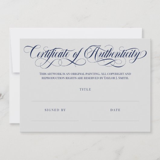 Grijs & Navy Swirls Certificaat van echtheid (Voorkant)