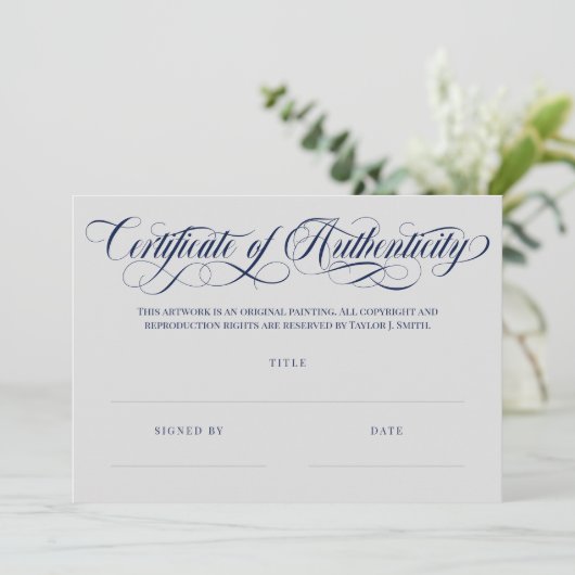 Grijs & Navy Swirls Certificaat van echtheid (Staand voorkant)