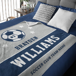 Grijs Navy Voetbal Naam en Nummer Fleece Deken