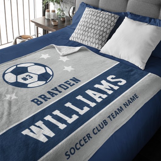 Grijs Navy Voetbal Naam en Nummer Fleece Deken
