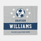 Grijs Navy Voetbal Naam en Nummer Fleece Deken (Voorkant (Horizontaal))