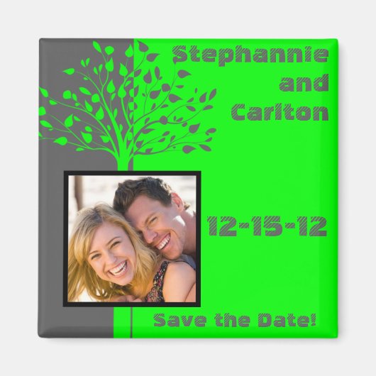 Grijs/Neon Groene Boom Bruiloft Aankondiging Magne Magneet (Voorkant)