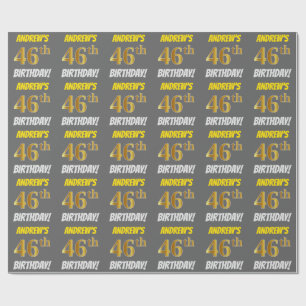 Grijs, Nep/Goud imitatie, "46ste VERJAARDAG" Cadeaupapier