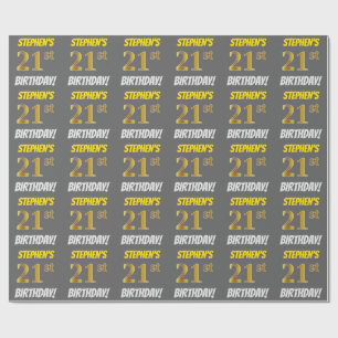 Grijs, Nep/Namaak Goud, "21e VERJAARDAG" Cadeaupapier