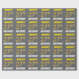 Grijs, Nep/Namaak Goud, "27e VERJAARDAG" Cadeaupapier
