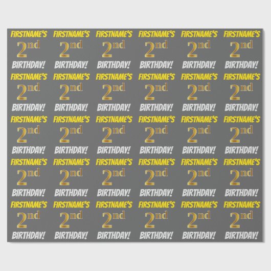 Grijs, Nepgoud, "2de VERJAARDAG" Cadeaupapier (Vlak)