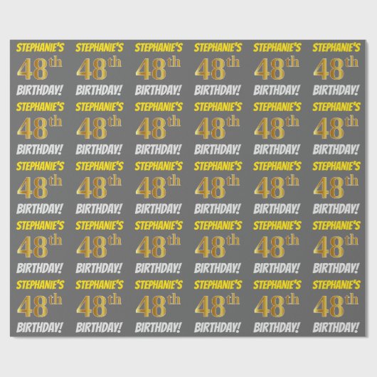 Grijs, Nepgoud, "48ste VERJAARDAG" Cadeaupapier (Vlak)