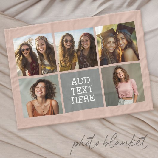 Grijs Neutraal 5 Foto Collage met Tekst Fleece Deken
