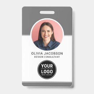 Grijs Neutraal Modern Bedrijf Werknemer Foto QR ID Badge