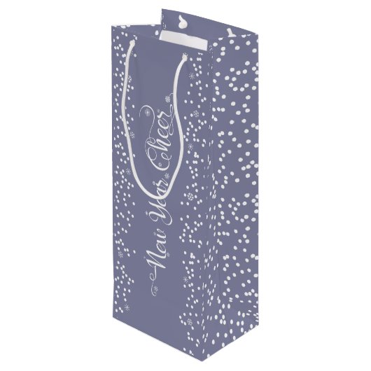 Grijs Nieuwjaar Cheer Elegant Modern Wit Sneeuwvlo Wijn Cadeautas (Achterkant Gekanteld)