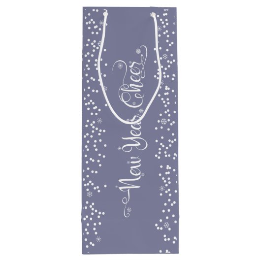 Grijs Nieuwjaar Cheer Elegant Modern Wit Sneeuwvlo Wijn Cadeautas (Achterkant)