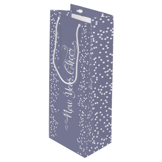 Grijs Nieuwjaar Cheer Elegant Modern Wit Sneeuwvlo Wijn Cadeautas (Voorkant Gekanteld)
