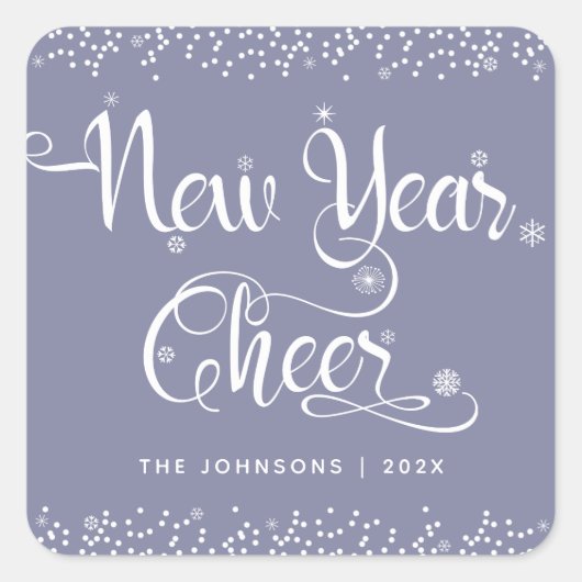 Grijs Nieuwjaar Cheer White Snowflakes Aangepaste Vierkante Sticker (Voorkant)