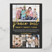 Grijs Nieuwjaar vrede uit 2020 manuscript 3 foto's Folie Feestdagenkaart (Voorkant)