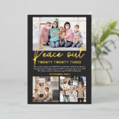 Grijs Nieuwjaar vrede uit 2020 manuscript 3 foto's Folie Feestdagenkaart (Staand Voorkant)