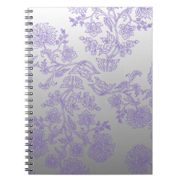 Grijs notitieboek met paarse bloemen