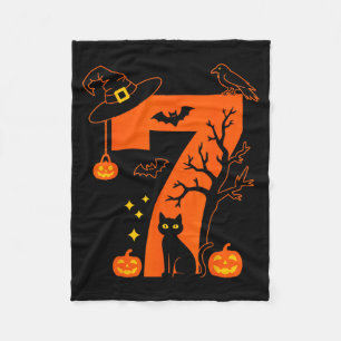 Grijs Nummer 7 Halloween Zwarte Kat Ontwerp Voor K Fleece Deken