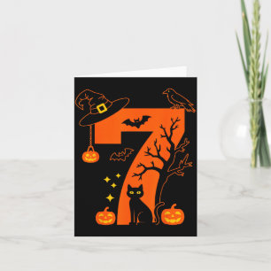 Grijs Nummer 7 Halloween Zwarte Kat Ontwerp Voor K Kaart
