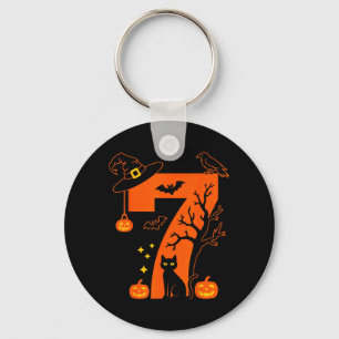 Grijs Nummer 7 Halloween Zwarte Kat Ontwerp Voor K Sleutelhanger
