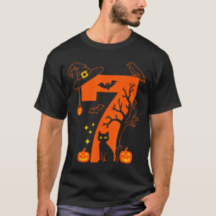 Grijs Nummer 7 Halloween Zwarte Kat Ontwerp Voor K T-shirt