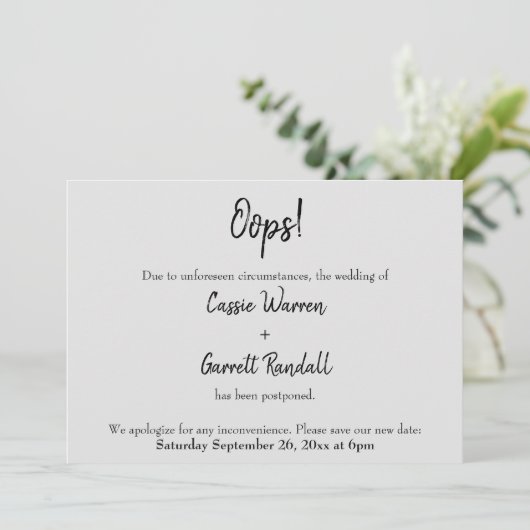 Grijs "Oeps!" Uitgestelde aankondiging huwelijk (Staand voorkant)