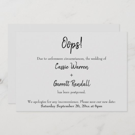 Grijs "Oeps!" Uitgestelde aankondiging huwelijk (Voorkant / Achterkant)