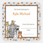 Grijs Oerwoud Dieren Boek Bord bookplate label (Voorkant)