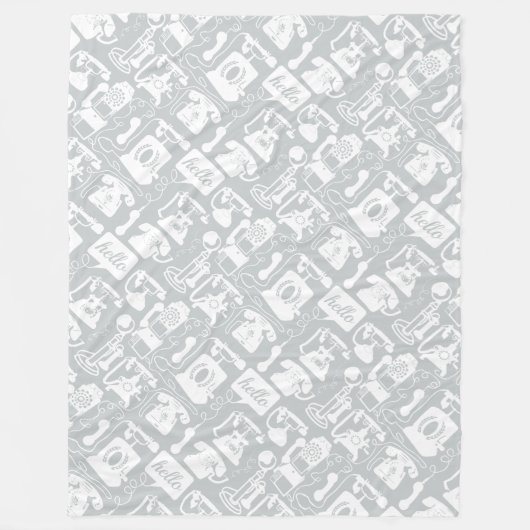 Grijs of enige kleur & White Retro Telephone Patte Fleece Deken (Voorkant)