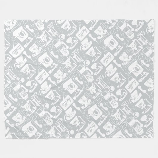 Grijs of enige kleur & White Retro Telephone Patte Fleece Deken (Voorkant (Horizontaal))