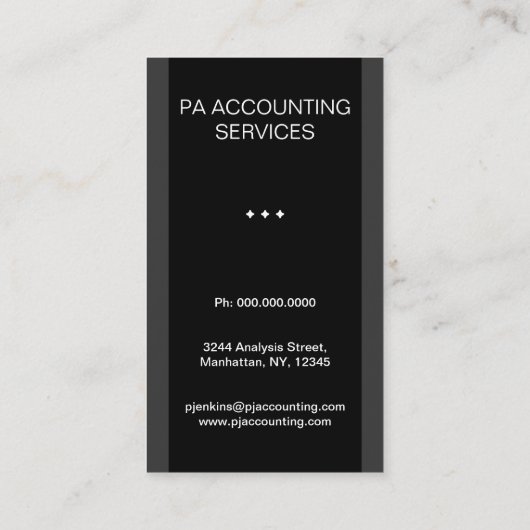 Grijs of Grijs Pinstripe Puit Verticale Accountant Visitekaartje (Achterkant)