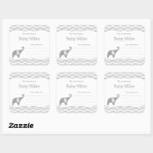 Grijs Olifant Baby shower Boekplaat, neutraal Vierkante Sticker (Vel)
