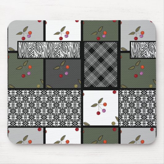 Grijs Olijf rustiek patchwork patroon Muismat (Voorkant)