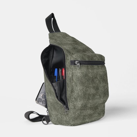 Grijs Olive Denim Patroon Sling Bag (Open)