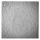 Grijs Ombre Beer Woodland in reliëf Bloemen Natuur Tegeltje (Voorkant)