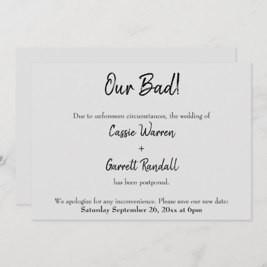 Grijs "Ons Slecht!" Uitgestelde aankondiging huwel (Voorkant / Achterkant)
