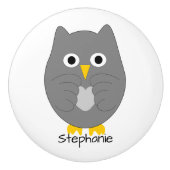 Grijs ontwerp van uil gepersonaliseerd keramische knop (Voorkant)