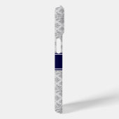Grijs op Grijs Damast #3 Navy Blauwe Naam Monogram Case-Mate iPhone Case (Achterkant / Rechts)