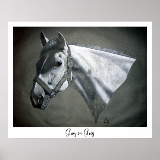 Grijs op Grijs Paard Kunstprint Poster (Voorkant)
