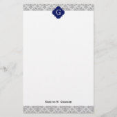  grijs op grijze Damask #3 Monogram Briefpapier (Voorkant)