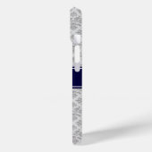 Grijs op grijze Damask #3 Navy Blue Name Monogram Case-Mate iPhone Case (Achterkant / Links)