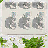 grijs op ivoren grafische olifant afdrukken theedoek (Gevouwen)