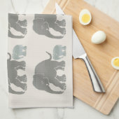 grijs op ivoren grafische olifant afdrukken theedoek (Quarter Fold)